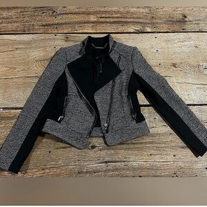 Gray and Black Asymmetrical Blazer with Fitted Silhouette